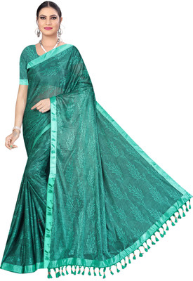 nv patel Self Design Bollywood Lycra Blend Saree(Green)