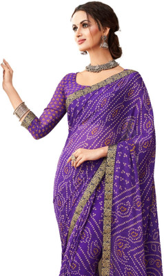 TIARAA Geometric Print Bandhani Chiffon Saree(Purple)