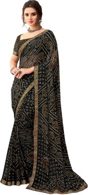 REBOOT FASHIONS Embellished Bandhani Chiffon Saree(Black)