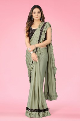 sareel Embellished Bollywood Lycra Blend Saree(Dark Green)