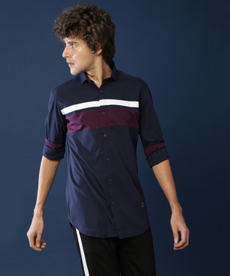 CAMPUS SUTRA Men Color Block Casual Blue Shirt