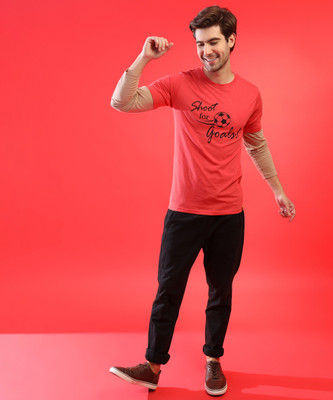 CAMPUS SUTRA Printed Men Round Neck Red, Beige T-Shirt