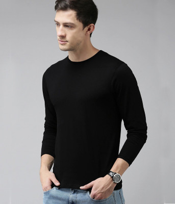 Meritex Solid Men Round Neck Black T-Shirt
