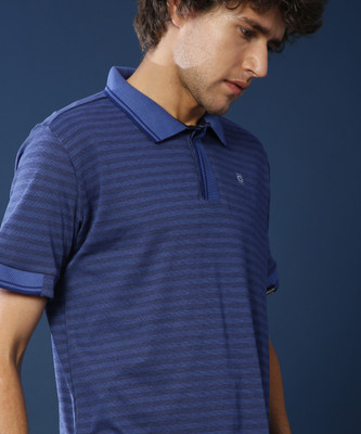 CAMPUS SUTRA Striped Men Polo Neck Dark Blue T-Shirt
