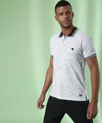 CAMPUS SUTRA Striped Men Polo Neck Grey T-Shirt