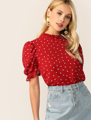 FabRange Casual Printed Women Red Top
