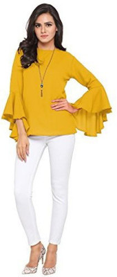 FabRange Casual Solid Women Yellow Top
