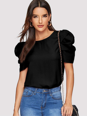 FabRange Casual Solid Women Black Top