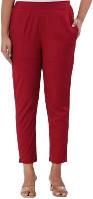 Created In India Slim Fit Women Red Trousers