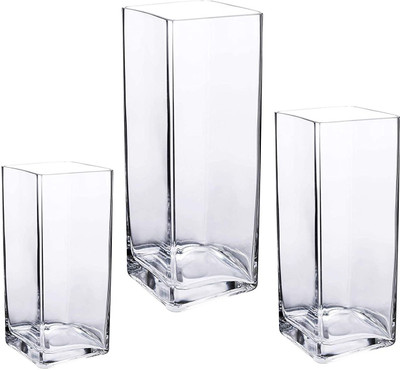 Decent Glass Glass Tall Square Vase (10 X 4 Inches, 8 X 4 Inches, 6 X 4 Inches, Clear) Glass Vase(10 inch, Clear)