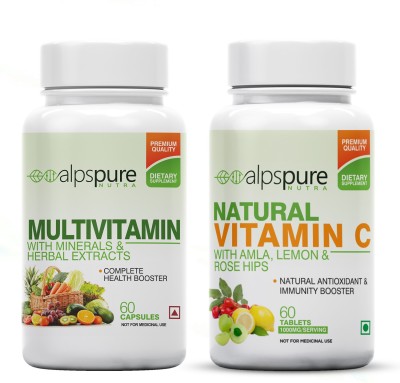 ALPSPURE Nutra (Combo) Multivitamin 60 Capsules & Natural Vitamin C 60 Tablets(2 x 30 Tablets)