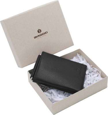 BIAGGIO Men Casual Black Genuine Leather Money Clip(4 Card Slots)