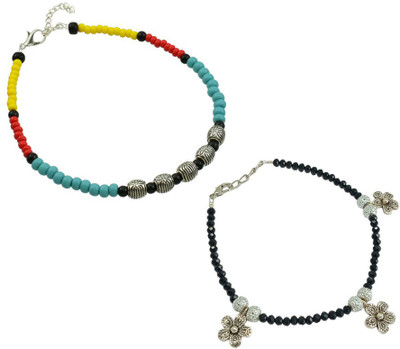 HIGH TRENDZ Combo pack of 2 Single Leg Beads Alloy Anklet(Pack of 2)