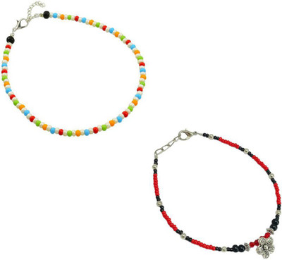 HIGH TRENDZ Combo pack of 2 Single Leg Beads Alloy Anklet(Pack of 2)