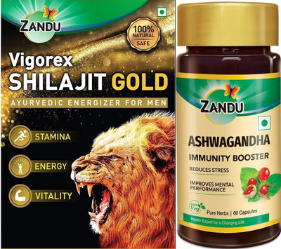 ZANDU Vigorex Shilajit Gold 10caps and Ashwagandha 60Caps (Pack of 2)(Pack of 2, 72 Capsules)