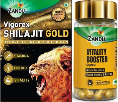 ZANDU Vigorex Shilajit Gold 10caps and Vitality Booster 60Caps (Pack of 2)(Pack of 2)