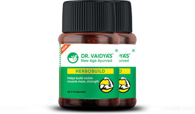 DR. VAIDYA'S Herbobuild | Ayurvedic Capsules for Muscle Gain and Performance | Power of Ashwagandha, Shatavari and Safed Musli | Pack of 2 (50 capsules Each)(Pack of 2, 100 Capsules)