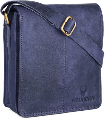 WILDHORN Blue Sling Bag Leather Sling Messenger Bag for Men