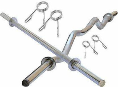 CLOVERBYTE Combo of 3 Feet Curl Rod and 3 Feet Straight Rod with 2 Pair Spring Lock Weight Lifting Bar