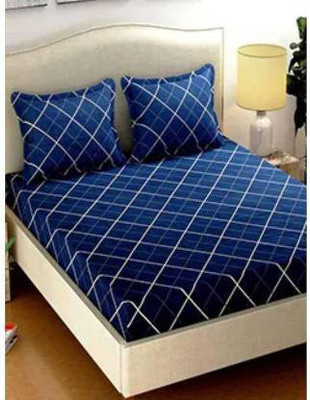 Manish Creation 180 TC Polycotton Double Checkered Flat Bedsheet(Pack of 1, Blue)