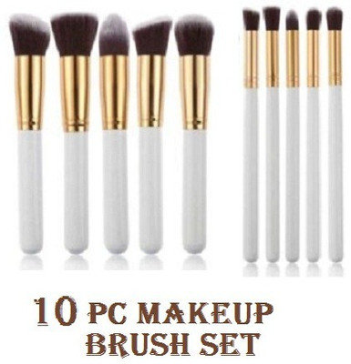 J & F Premium Synthetic Makeup Brush Set ( Pack of 10 ) White(Pack of 10)