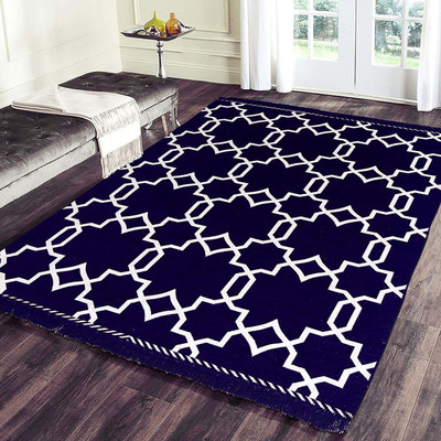 manvicreations Blue Velvet Carpet(5 ft,  X 7 ft, Rectangle)