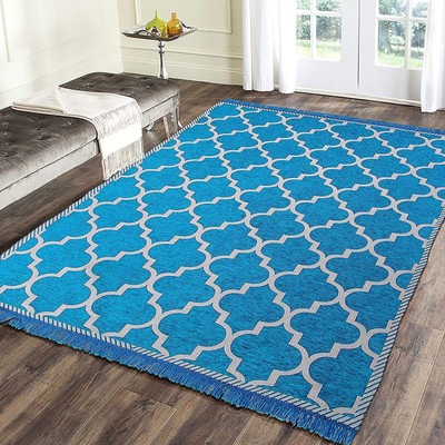 Linen Basics Light Blue Chenille Runner(5 ft,  X 6 ft, Rectangle)