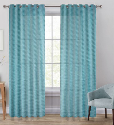 Duronet 335.088 cm (11 ft) Polyester Semi Transparent Long Door Curtain (Pack Of 2)(Self Design, Teal)