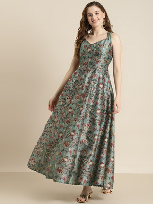 Shae by SASSAFRAS Women Fit and Flare Green Maxi/Full Length Dress