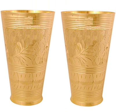 M&V CRAFT PURE (Pack of 2) BRASS LARGE GLASS SET OF TWO SIZE- 900ML Glass Set Water/Juice Glass(900 ml, Brass, Yellow)