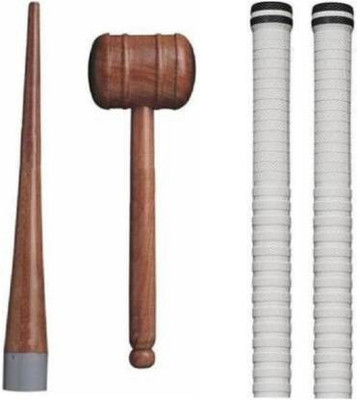 Kiraro Set of 1 wooden gripper (cone) + 1 Hammer + 2 Cricket Bat White Grip Super Tacky(Pack of 4)