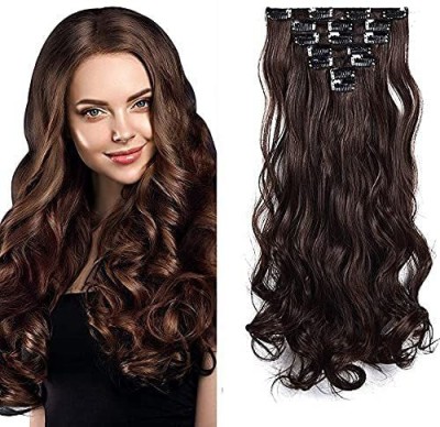 BeatStock Premium Quality 6 Pcs Set 16 clip curly wavy  Extension in Brown Color New Updated Model Hair Extension