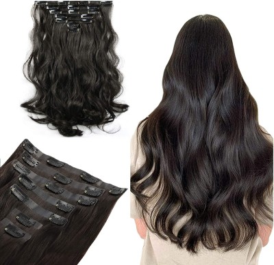 BeatStock High quality 6 Pcs set with 16 Clip Curly wavy  Extension in 24 inch for women and girls in Black Color Hair Extension