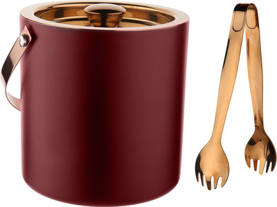 Steren 1.5 L Steel Double Wall Ice Bucket with Tong - Cherry & Copper (PVD Coated) Ice Bucket(Red)