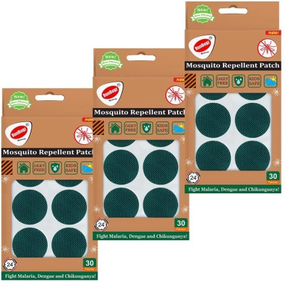 RunBugz Natural Repellent Mosquito Patches for Babies with 24 Hours Protection,30 Patches (Green Plain) -(Pack of 3)(3 x 30 Patches)