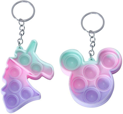 Sanchi Creation Mini Popit Keychain 2 Pcs Unicorn and Mix Design Set, Stress Relief Toy, Anti stress popit Keychain Key Chain