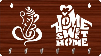 shivang craft GANESH JI, HOME SWEET HOME Wood Key Holder(6 Hooks, Brown)