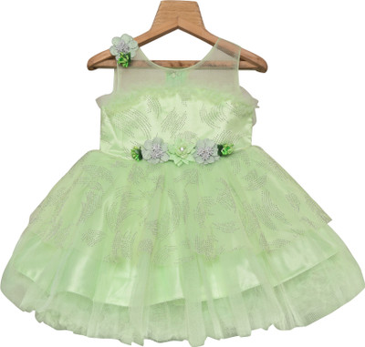 A Little Swag Indi Girls Midi/Knee Length Party Dress(Green, Sleeveless)