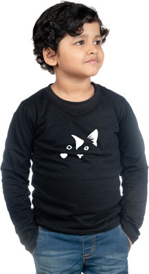 CHOMBOOKA Boys Printed Cotton Blend Regular T Shirt(Black, Pack of 1)