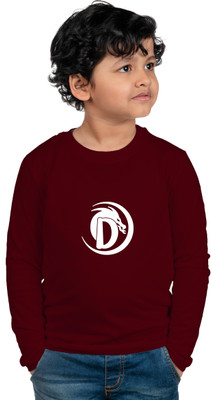CHOMBOOKA Boys Printed Cotton Blend Regular T Shirt(Maroon, Pack of 1)