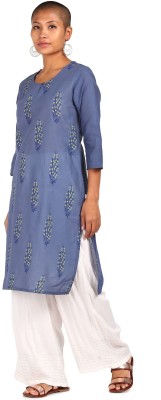 Karigari Women Printed Straight Kurta(Blue)