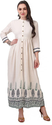 Soulful Threads Women Solid Anarkali Kurta(White)
