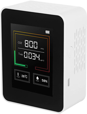 WildCard India Air Quality Monitor CO2 TVOC Meter Temperature and Humidity Carbon Dioxide Detector with Alarm Function Tabletop Real-time Air Gas Detector for Home Office Kindergarten School Dial Indicator