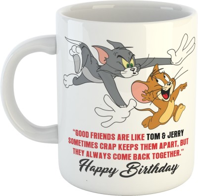 Clovez Gift for Friend | White | Creative Design Printed | Tom and Jerry | Friendship Day | Coffee |Printed | Ceramic Coffee Mug(350 ml)