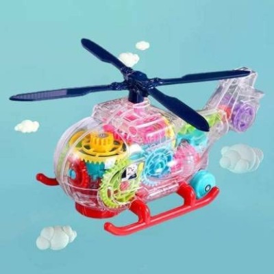 Toyvala Entrancing Transparent Live Gear 3D Helicopter Toy 360 Degree Rotating Concept Racing Vehicle with 3D Flashing LED Lights and Music for Kids Funny Birthday Gift(Multicolor)