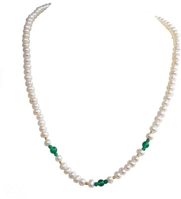 Surat Diamond Real Freshwater pearl, Green Onyx & Gold Plated Beads Singel Line Necklace for Women (SN1020) Pearl Mother of Pearl Necklace