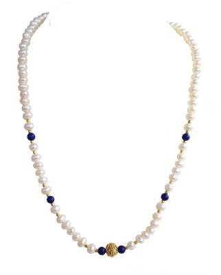 Surat Diamond Real Freshwater Pearl, Blue Lapiz, Gold Plated Beads & ball Single Line Necklace for Women (SN1023) Pearl Mother of Pearl Necklace
