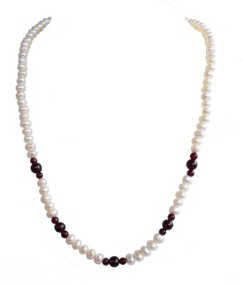 Surat Diamond Single Line Real Freshwater Pearl & Red Garnet Beads Necklace for Women (SN1021) Pearl Mother of Pearl Necklace