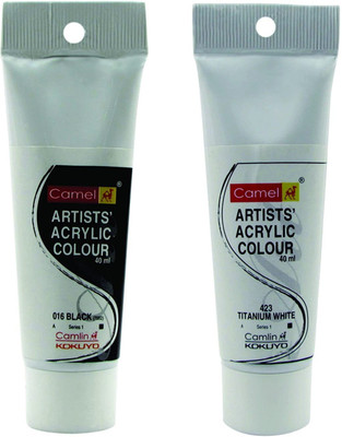 Camel Acrylic Colour Tube 40ml Black And Titanium White(Set of 2, White, Black)