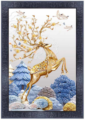 pnf Deer Wall Painting Synthetic frame with Acrylic Sheet (Glass)-27961 Digital Reprint 14 inch x 10 inch Painting(With Frame)